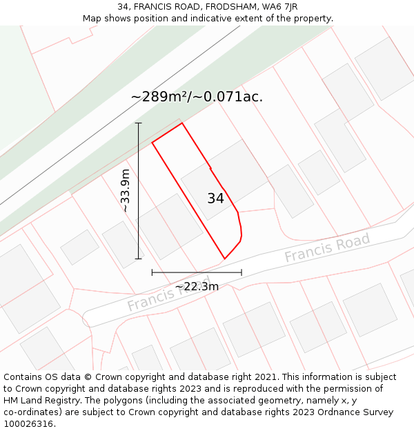 34, FRANCIS ROAD, FRODSHAM, WA6 7JR: Plot and title map