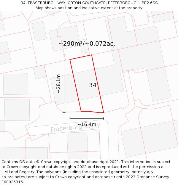 34, FRASERBURGH WAY, ORTON SOUTHGATE, PETERBOROUGH, PE2 6SS: Plot and title map