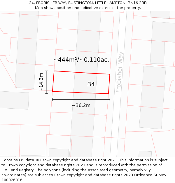 34, FROBISHER WAY, RUSTINGTON, LITTLEHAMPTON, BN16 2BB: Plot and title map