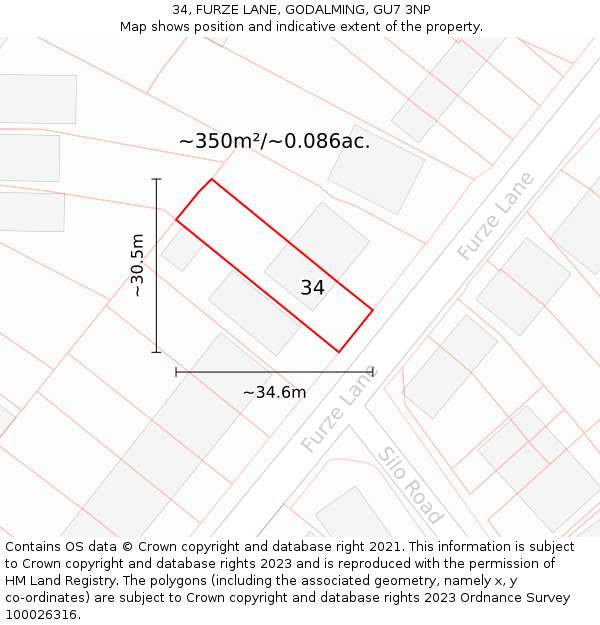 34, FURZE LANE, GODALMING, GU7 3NP: Plot and title map