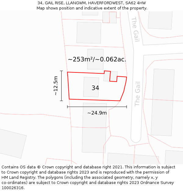 34, GAIL RISE, LLANGWM, HAVERFORDWEST, SA62 4HW: Plot and title map