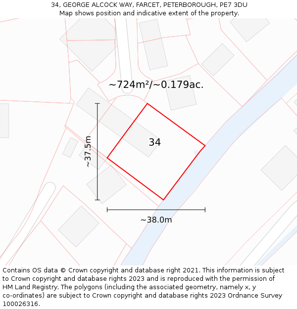 34, GEORGE ALCOCK WAY, FARCET, PETERBOROUGH, PE7 3DU: Plot and title map