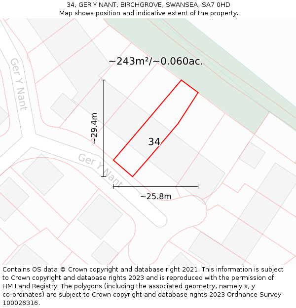 34, GER Y NANT, BIRCHGROVE, SWANSEA, SA7 0HD: Plot and title map