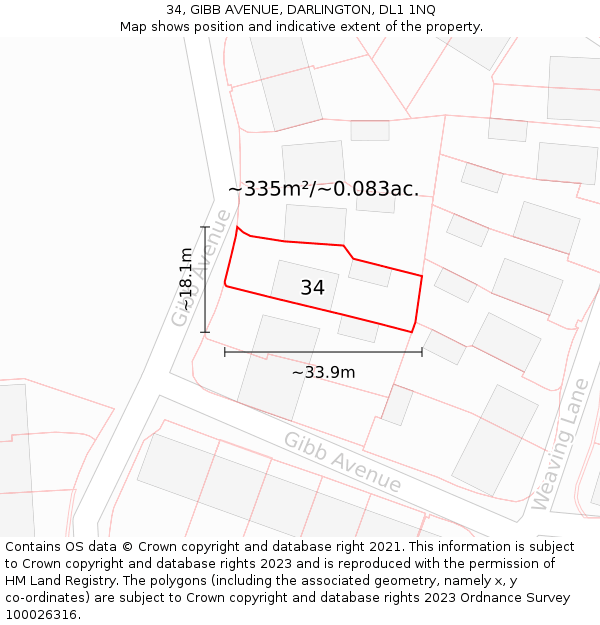 34, GIBB AVENUE, DARLINGTON, DL1 1NQ: Plot and title map