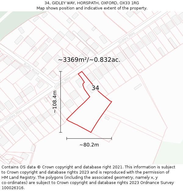 34, GIDLEY WAY, HORSPATH, OXFORD, OX33 1RG: Plot and title map