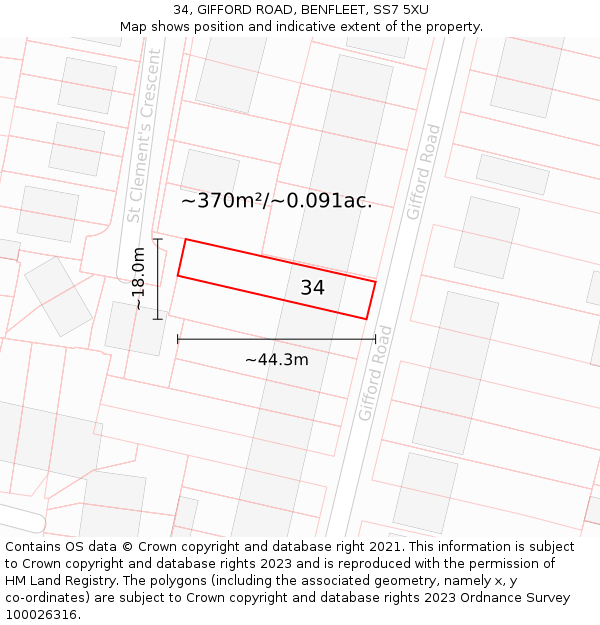 34, GIFFORD ROAD, BENFLEET, SS7 5XU: Plot and title map