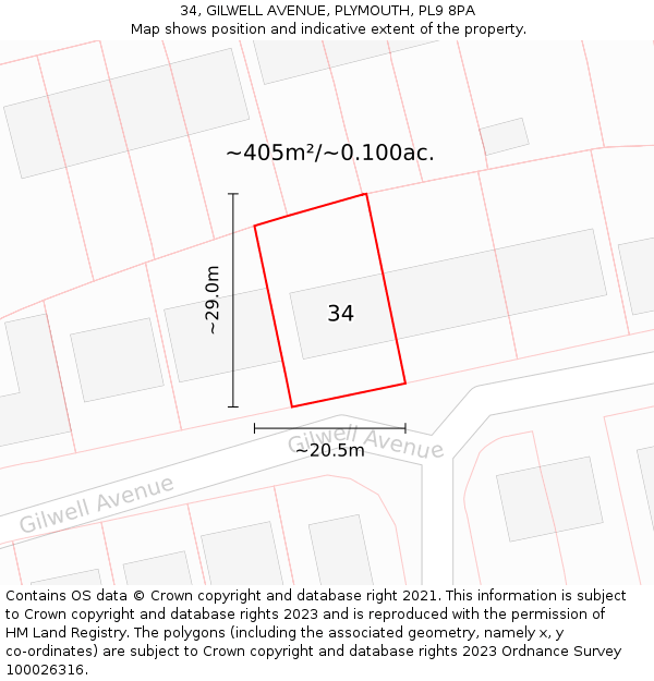 34, GILWELL AVENUE, PLYMOUTH, PL9 8PA: Plot and title map