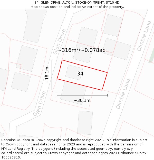 34, GLEN DRIVE, ALTON, STOKE-ON-TRENT, ST10 4DJ: Plot and title map