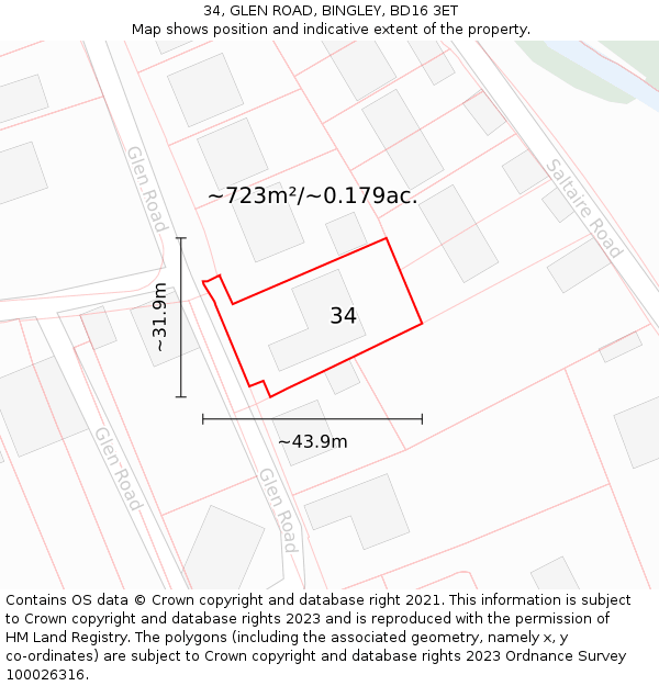 34, GLEN ROAD, BINGLEY, BD16 3ET: Plot and title map