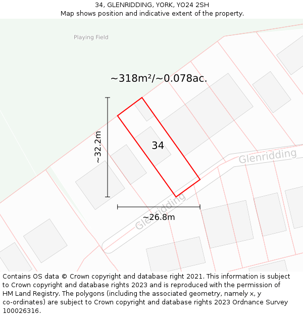 34, GLENRIDDING, YORK, YO24 2SH: Plot and title map