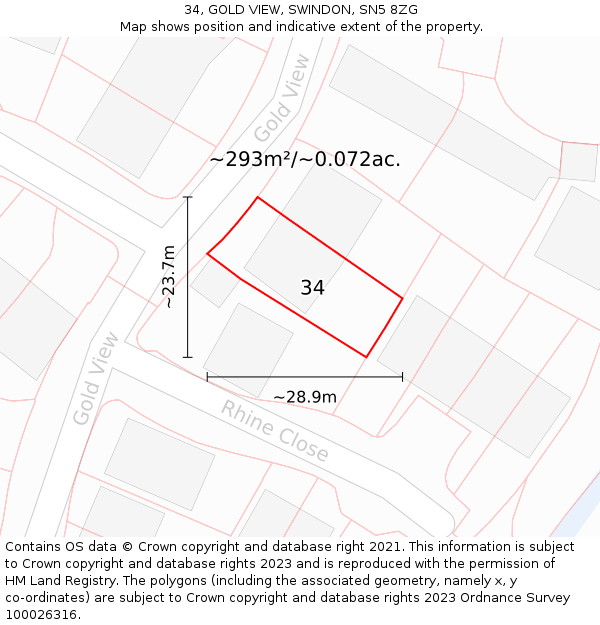 34, GOLD VIEW, SWINDON, SN5 8ZG: Plot and title map