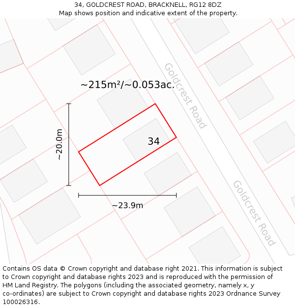 34, GOLDCREST ROAD, BRACKNELL, RG12 8DZ: Plot and title map