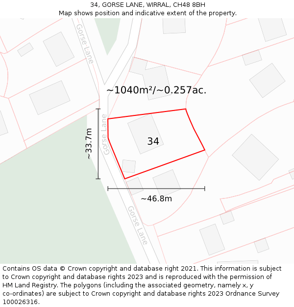 34, GORSE LANE, WIRRAL, CH48 8BH: Plot and title map