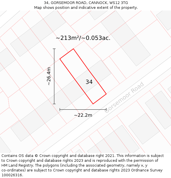 34, GORSEMOOR ROAD, CANNOCK, WS12 3TG: Plot and title map