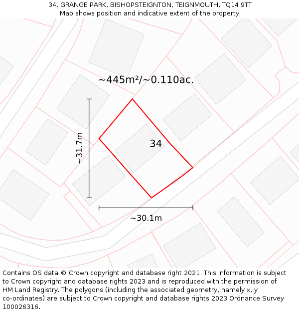 34, GRANGE PARK, BISHOPSTEIGNTON, TEIGNMOUTH, TQ14 9TT: Plot and title map