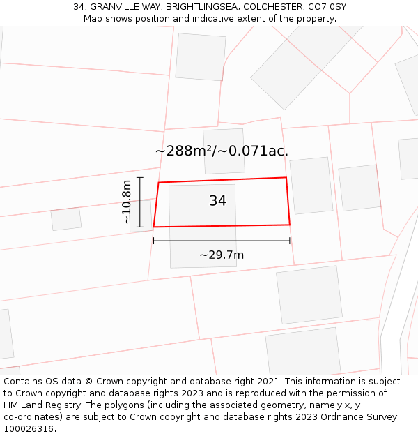 34, GRANVILLE WAY, BRIGHTLINGSEA, COLCHESTER, CO7 0SY: Plot and title map