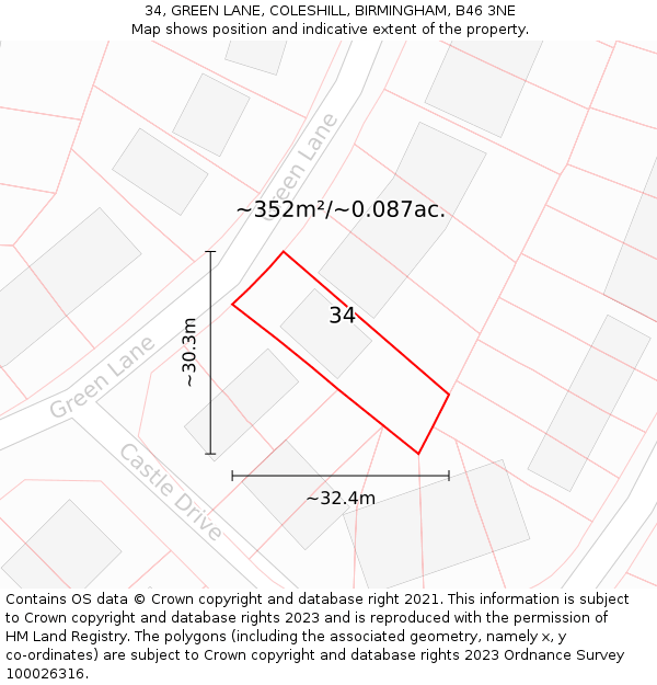 34, GREEN LANE, COLESHILL, BIRMINGHAM, B46 3NE: Plot and title map