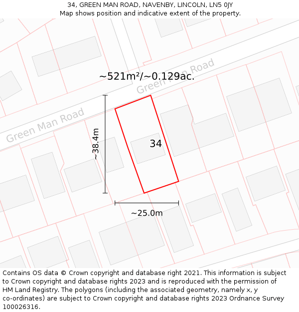34, GREEN MAN ROAD, NAVENBY, LINCOLN, LN5 0JY: Plot and title map