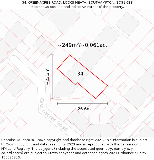 34, GREENACRES ROAD, LOCKS HEATH, SOUTHAMPTON, SO31 6ES: Plot and title map