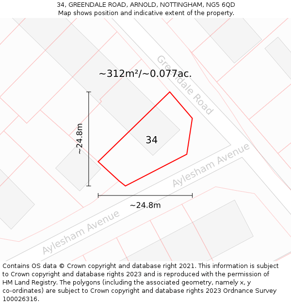 34, GREENDALE ROAD, ARNOLD, NOTTINGHAM, NG5 6QD: Plot and title map