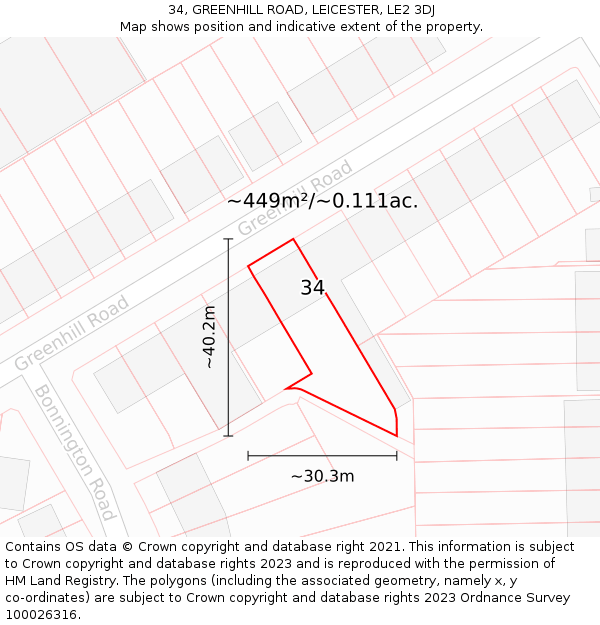 34, GREENHILL ROAD, LEICESTER, LE2 3DJ: Plot and title map