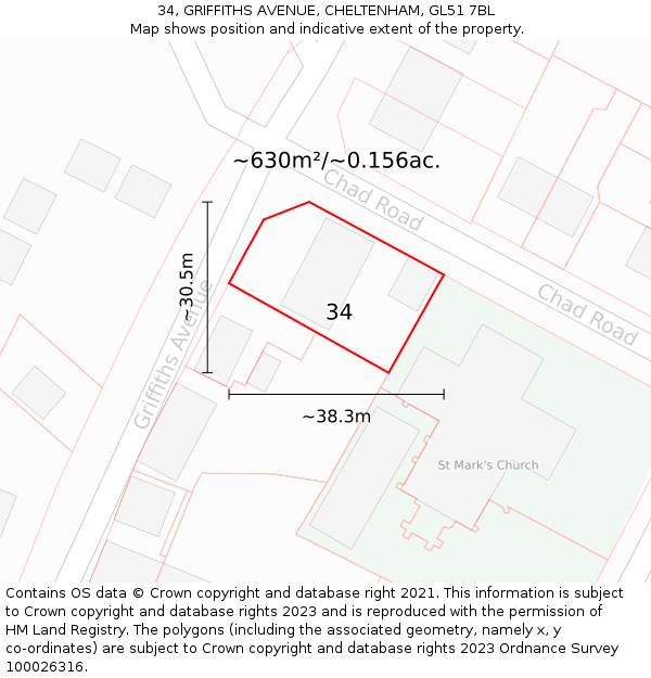 34, GRIFFITHS AVENUE, CHELTENHAM, GL51 7BL: Plot and title map