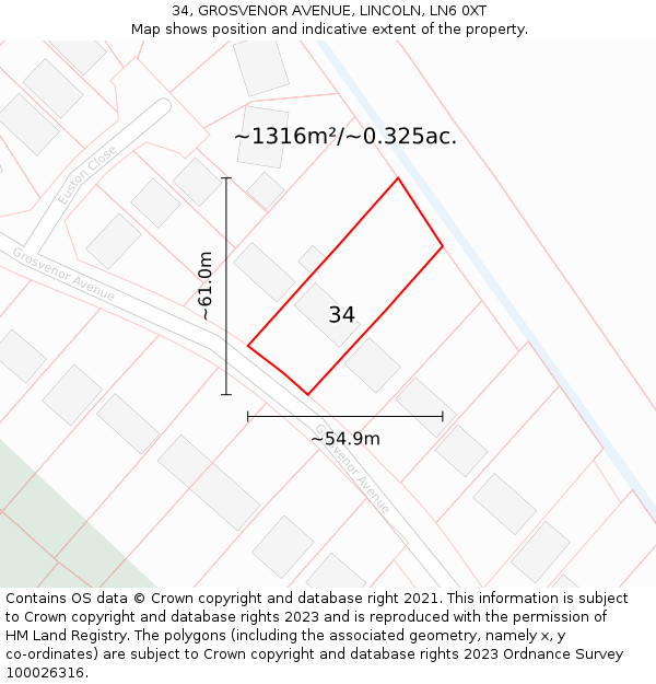 34, GROSVENOR AVENUE, LINCOLN, LN6 0XT: Plot and title map