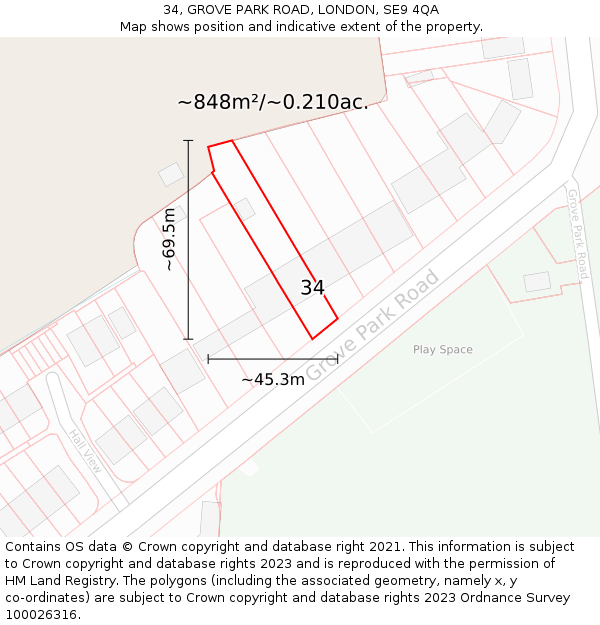 34, GROVE PARK ROAD, LONDON, SE9 4QA: Plot and title map