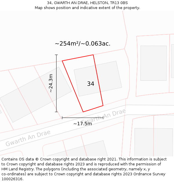 34, GWARTH AN DRAE, HELSTON, TR13 0BS: Plot and title map