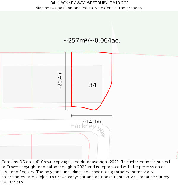 34, HACKNEY WAY, WESTBURY, BA13 2GF: Plot and title map