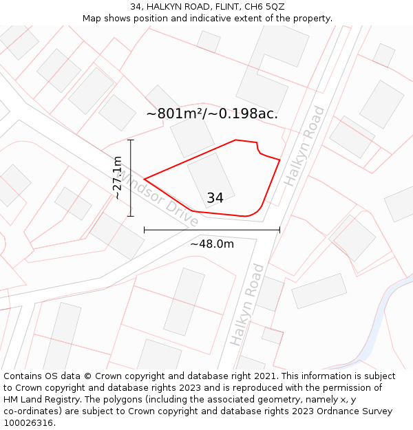 34, HALKYN ROAD, FLINT, CH6 5QZ: Plot and title map