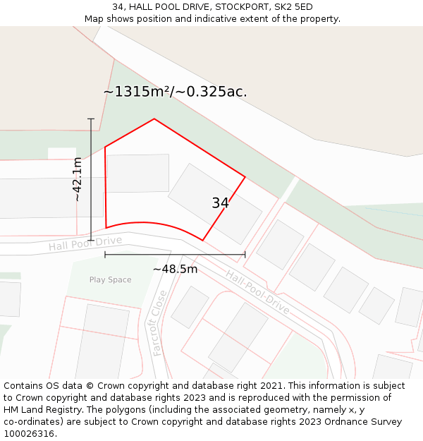 34, HALL POOL DRIVE, STOCKPORT, SK2 5ED: Plot and title map