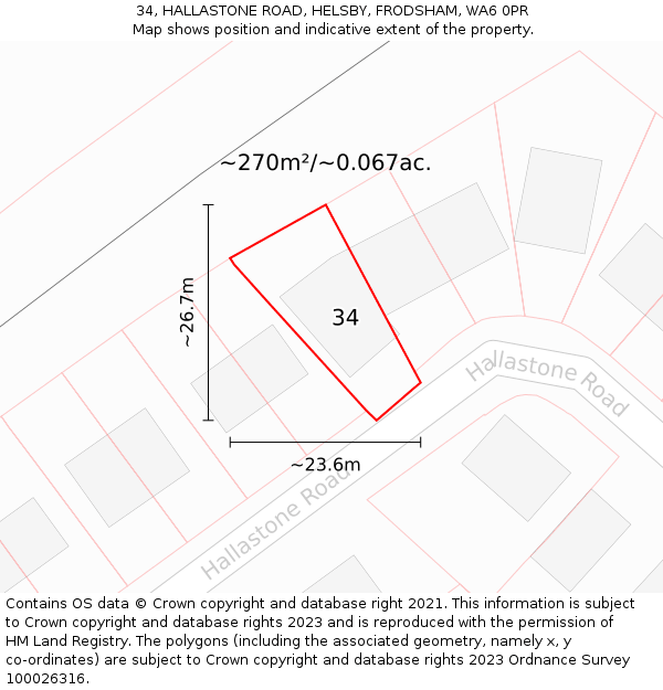 34, HALLASTONE ROAD, HELSBY, FRODSHAM, WA6 0PR: Plot and title map