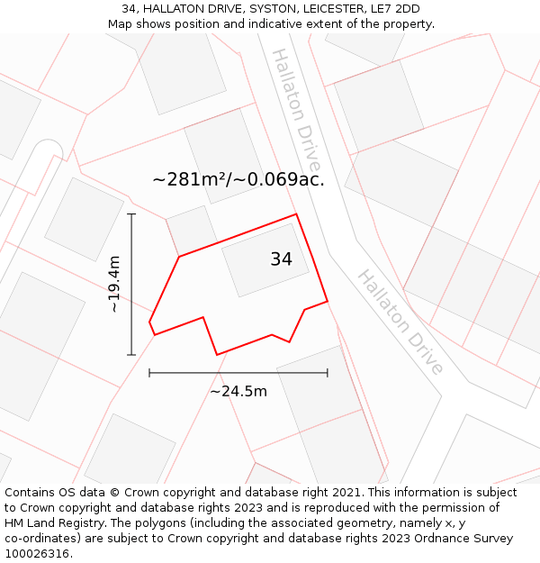 34, HALLATON DRIVE, SYSTON, LEICESTER, LE7 2DD: Plot and title map