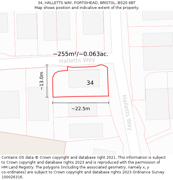 34, HALLETTS WAY, PORTISHEAD, BRISTOL, BS20 6BT: Plot and title map