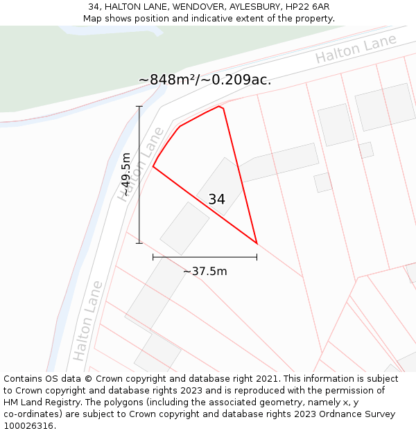 34, HALTON LANE, WENDOVER, AYLESBURY, HP22 6AR: Plot and title map