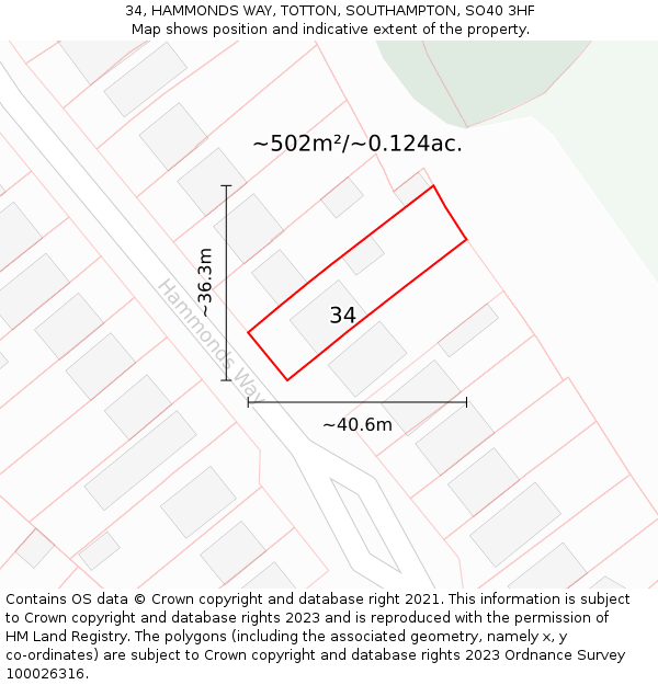 34, HAMMONDS WAY, TOTTON, SOUTHAMPTON, SO40 3HF: Plot and title map