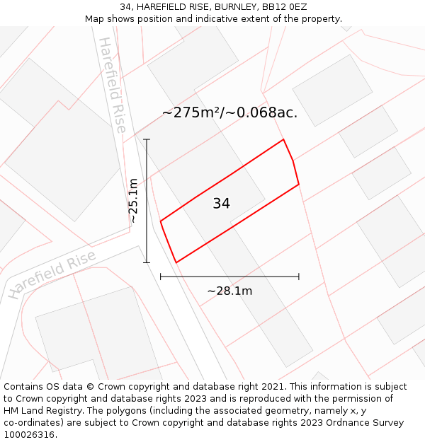 34, HAREFIELD RISE, BURNLEY, BB12 0EZ: Plot and title map