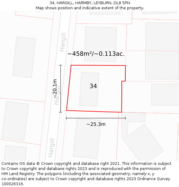 34, HARGILL, HARMBY, LEYBURN, DL8 5PN: Plot and title map