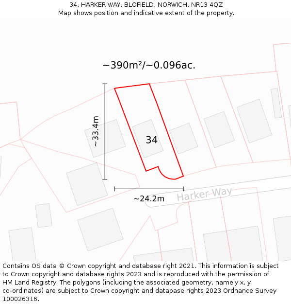 34, HARKER WAY, BLOFIELD, NORWICH, NR13 4QZ: Plot and title map