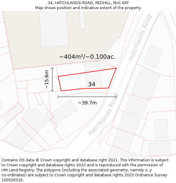 34, HATCHLANDS ROAD, REDHILL, RH1 6AT: Plot and title map