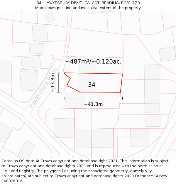 34, HAWKESBURY DRIVE, CALCOT, READING, RG31 7ZR: Plot and title map