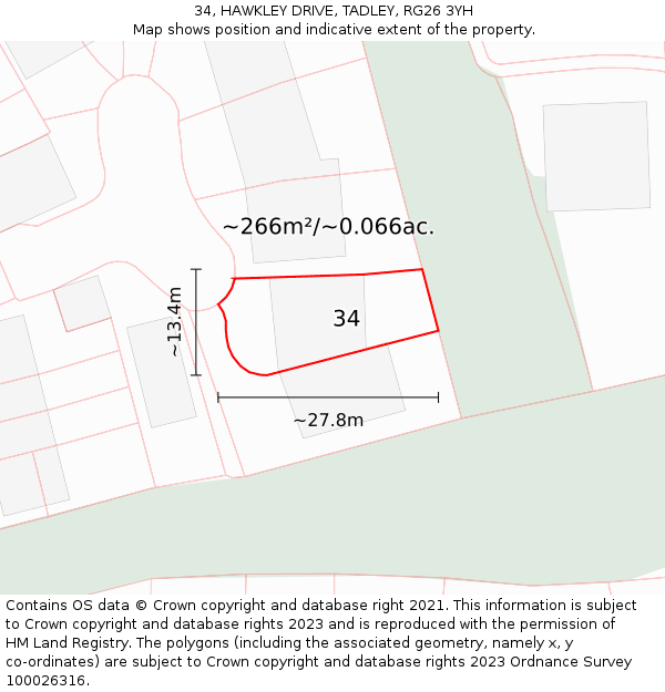 34, HAWKLEY DRIVE, TADLEY, RG26 3YH: Plot and title map