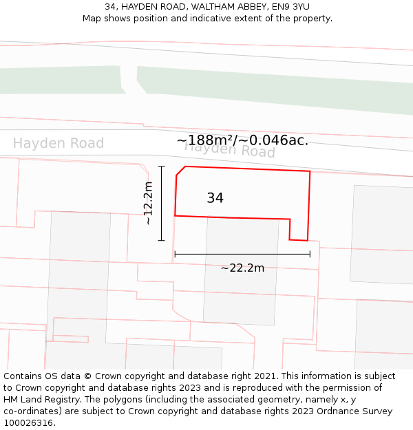 34, HAYDEN ROAD, WALTHAM ABBEY, EN9 3YU: Plot and title map