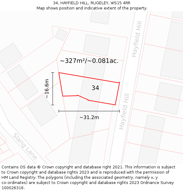 34, HAYFIELD HILL, RUGELEY, WS15 4RR: Plot and title map