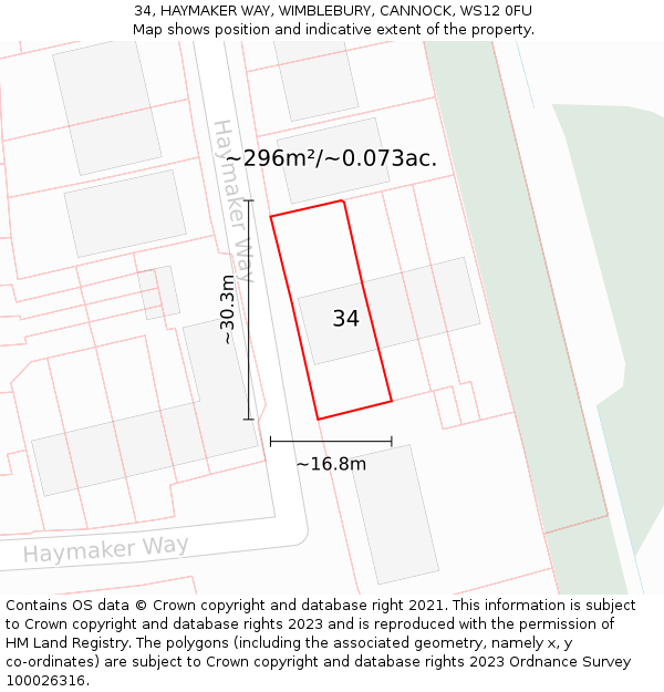 34, HAYMAKER WAY, WIMBLEBURY, CANNOCK, WS12 0FU: Plot and title map