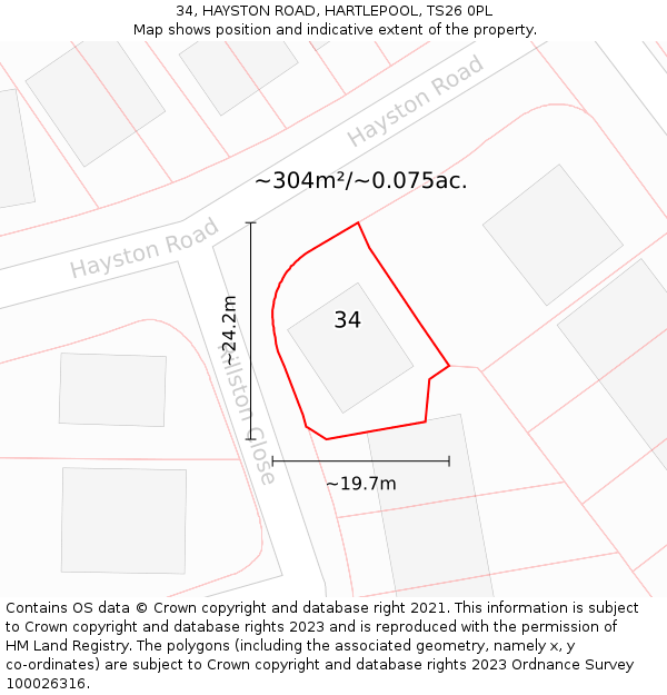 34, HAYSTON ROAD, HARTLEPOOL, TS26 0PL: Plot and title map