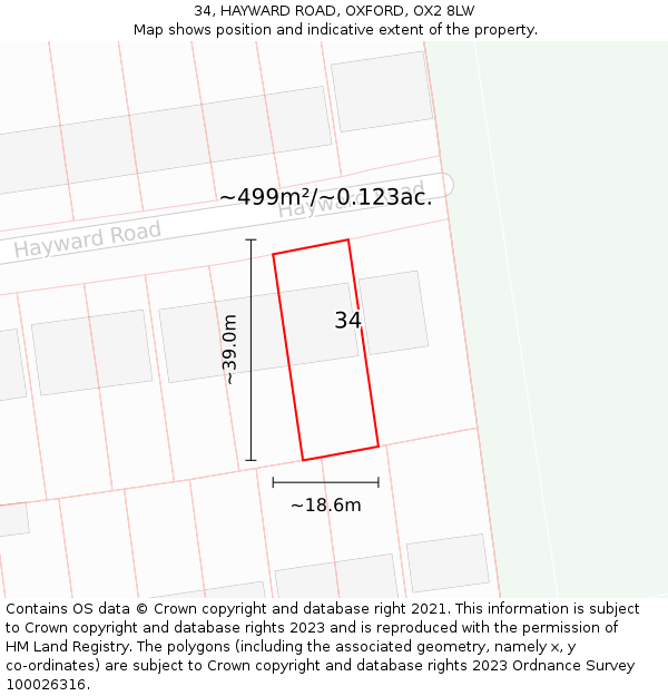 34, HAYWARD ROAD, OXFORD, OX2 8LW: Plot and title map