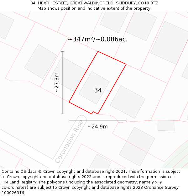 34, HEATH ESTATE, GREAT WALDINGFIELD, SUDBURY, CO10 0TZ: Plot and title map