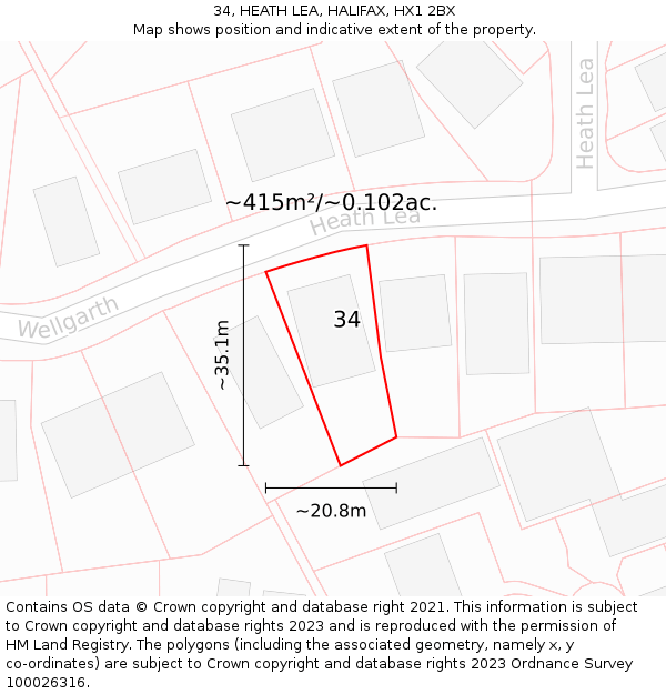 34, HEATH LEA, HALIFAX, HX1 2BX: Plot and title map